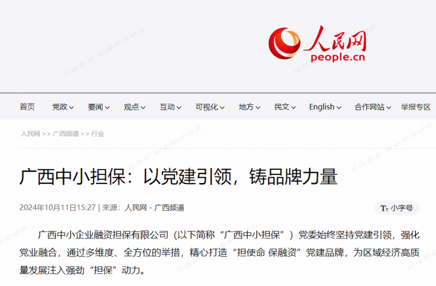 人民網(wǎng)| 廣西中小擔(dān)保：以黨建引領(lǐng)，鑄品牌力量